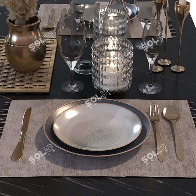 Modern Dining Table Set 014 3D model image 5