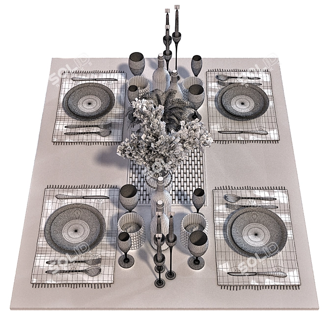 Modern Dining Table Set 014 3D model image 7