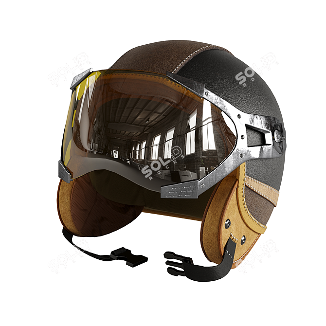 Pro Leather Moto Helmet 3D model image 3