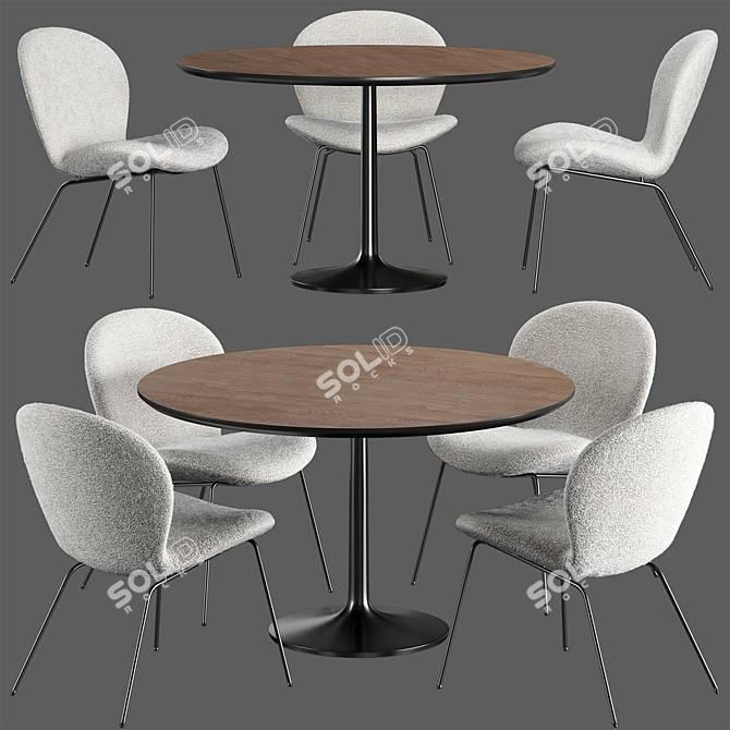 Marble Dining Table with Hiro Chairs 3D model image 1