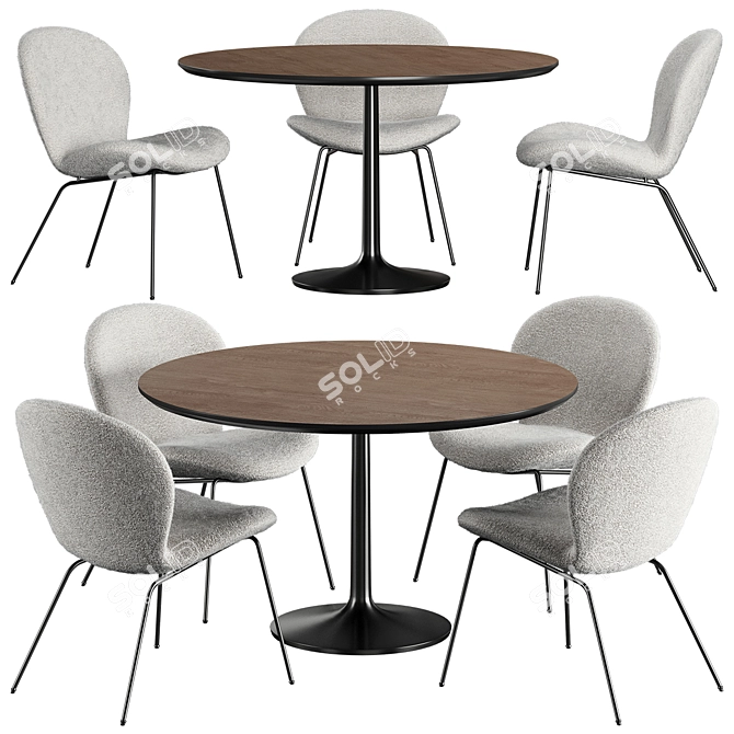 Marble Dining Table with Hiro Chairs 3D model image 7