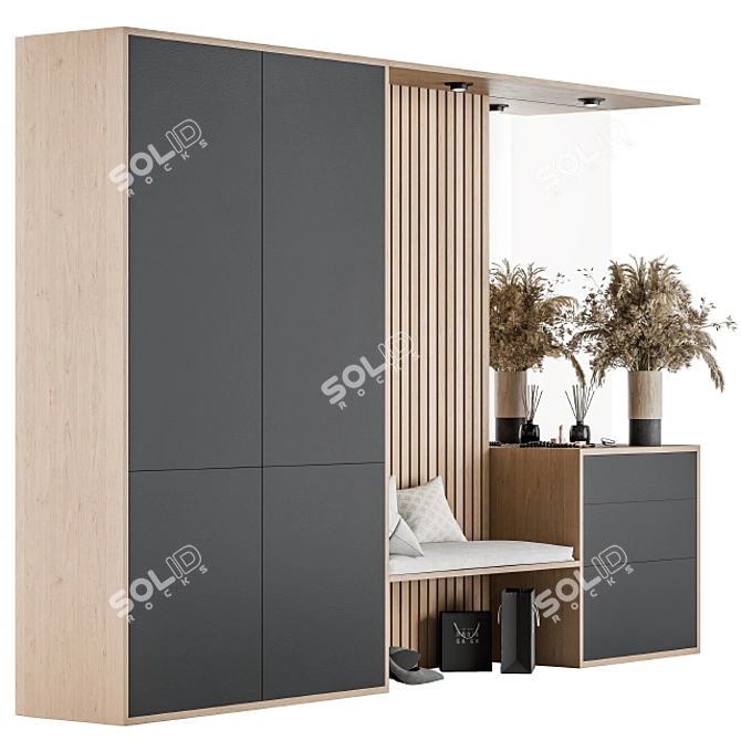 Modern Wood and Black Hallway Set 3D model image 2