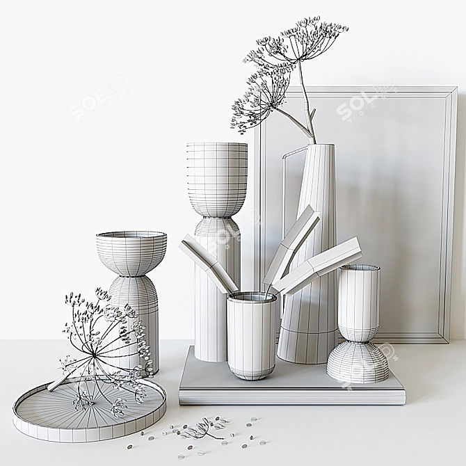Elegance in Bloom: Decorative Vase Set 3D model image 6