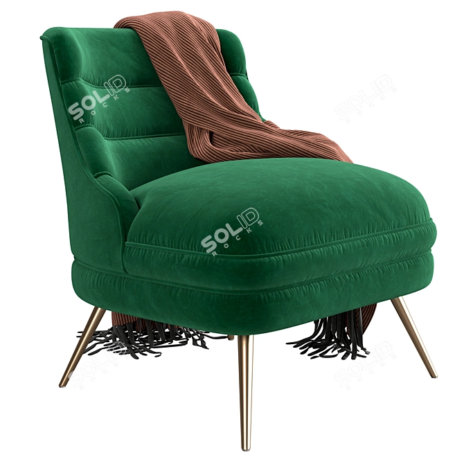 Luxury Emerald Velvet Lounger 3D model image 1