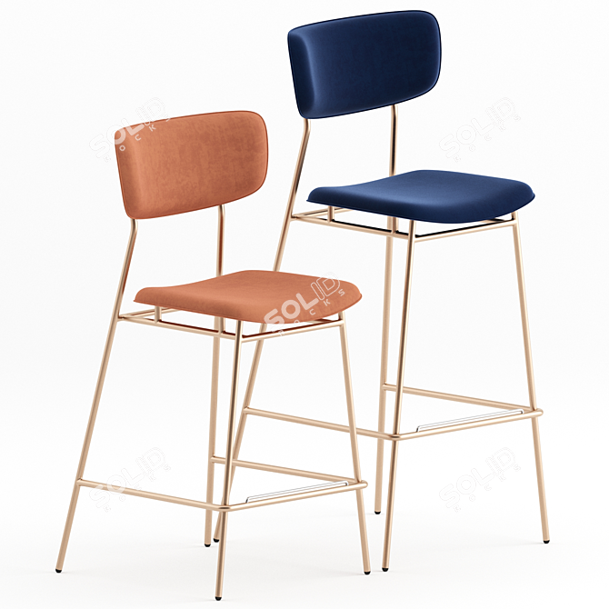 Retro Chic Metal Stool Set 3D model image 1