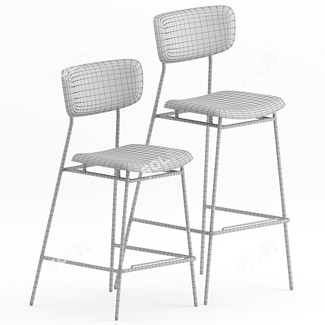 Retro Chic Metal Stool Set 3D model image 2