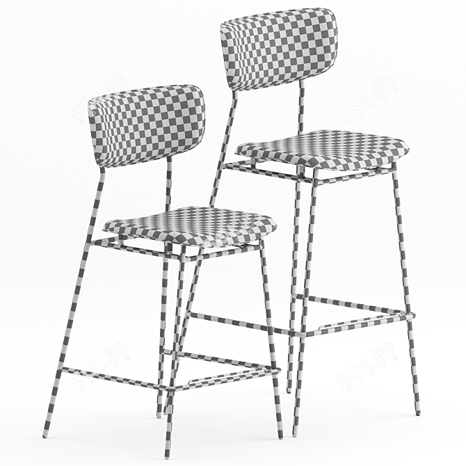 Retro Chic Metal Stool Set 3D model image 3