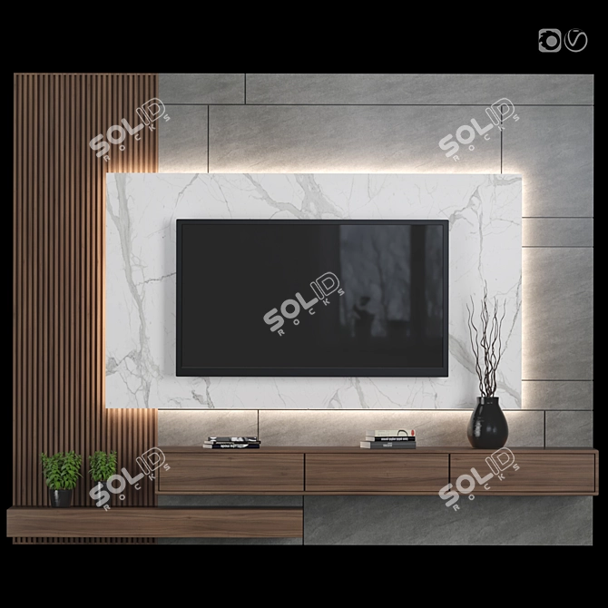 Versatile TV Wall Unit for Stunning Renders 3D model image 1