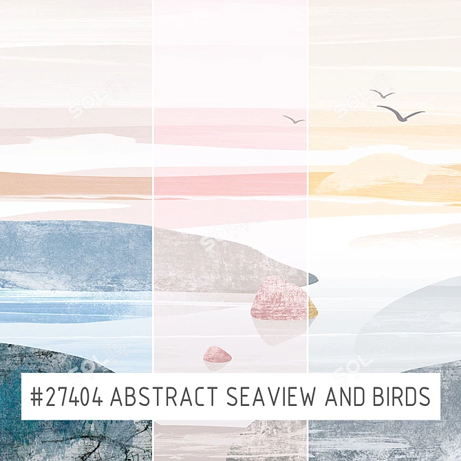 Abstract Seaview and Birds Wallpaper 3D model image 1