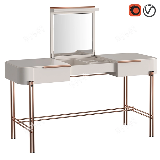 Bamboo Dressing Table: Modern Style with Mirror & Drawers 3D model image 1