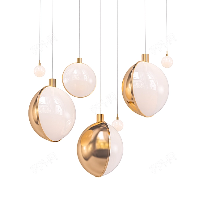 Brass Pendant Lamp: Lune & Satellite 3D model image 1