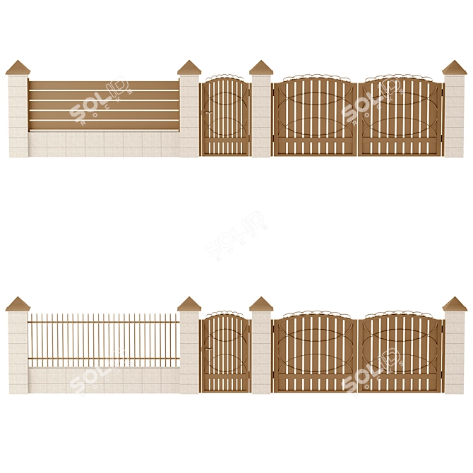 Durable Concrete and Metal Fencing 3D model image 1