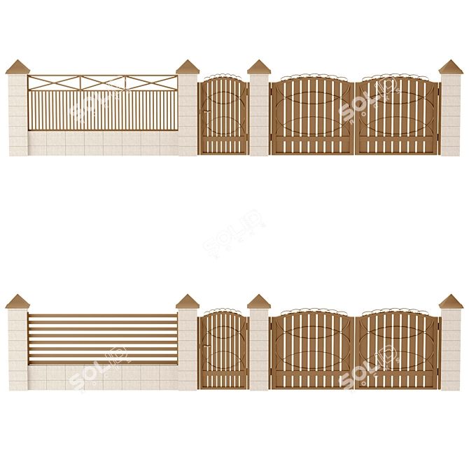 Durable Concrete and Metal Fencing 3D model image 3