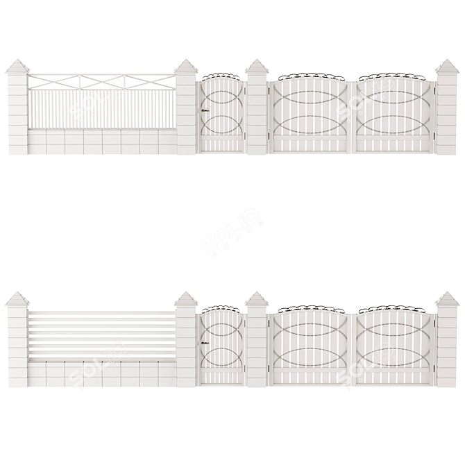 Durable Concrete and Metal Fencing 3D model image 4