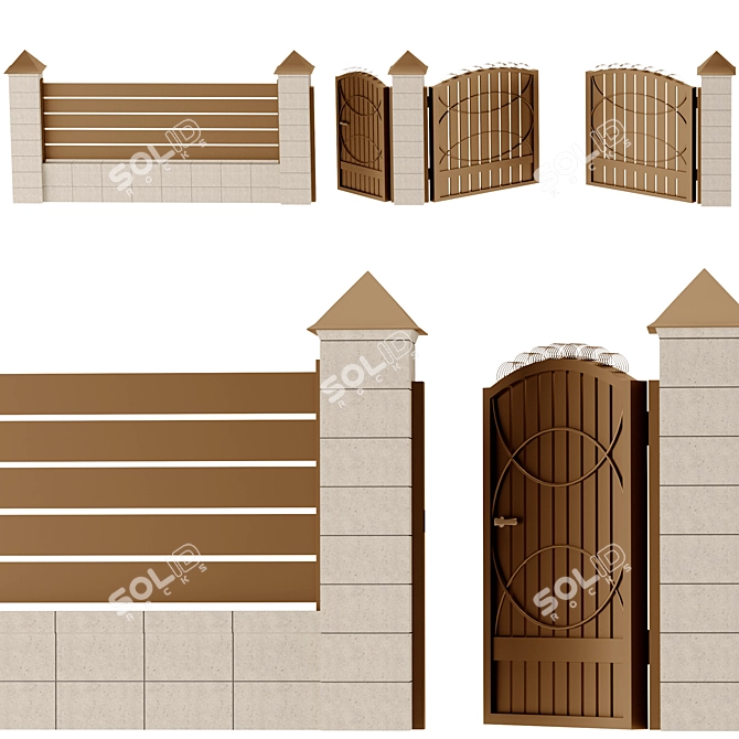 Durable Concrete and Metal Fencing 3D model image 5