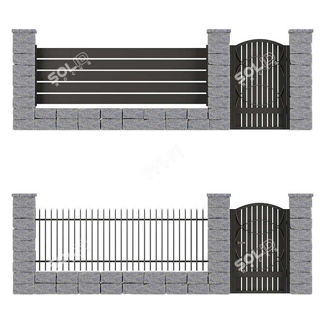 Durable Concrete and Metal Fencing 3D model image 6