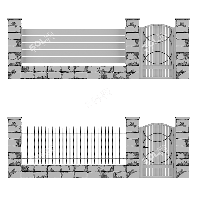 Durable Concrete and Metal Fencing 3D model image 7