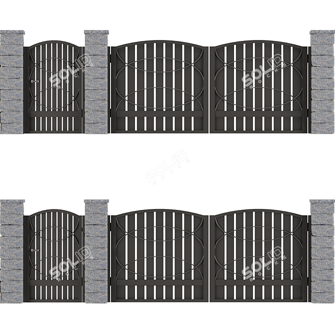 Durable Concrete and Metal Fencing 3D model image 8