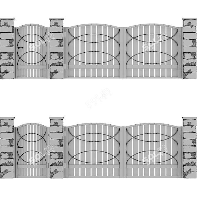 Durable Concrete and Metal Fencing 3D model image 9