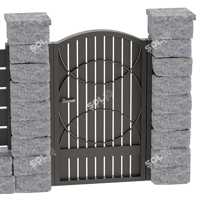 Durable Concrete and Metal Fencing 3D model image 10