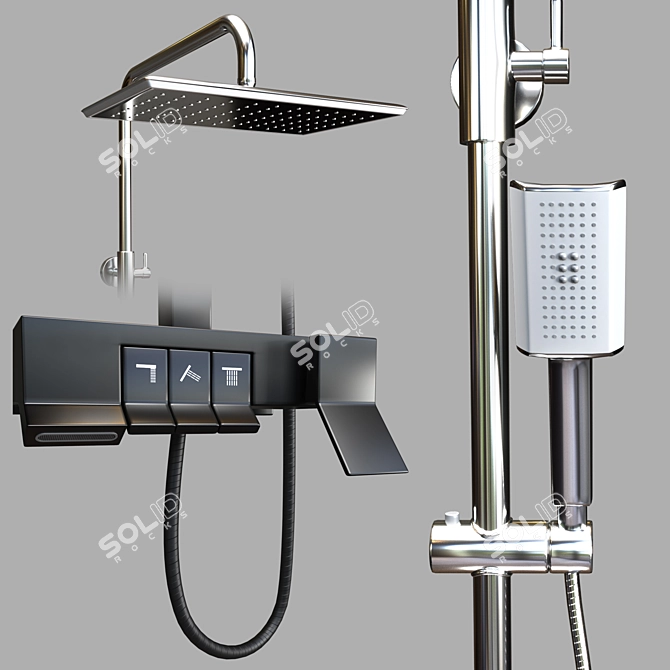 Modern Adjustable Shower System 3D model image 3