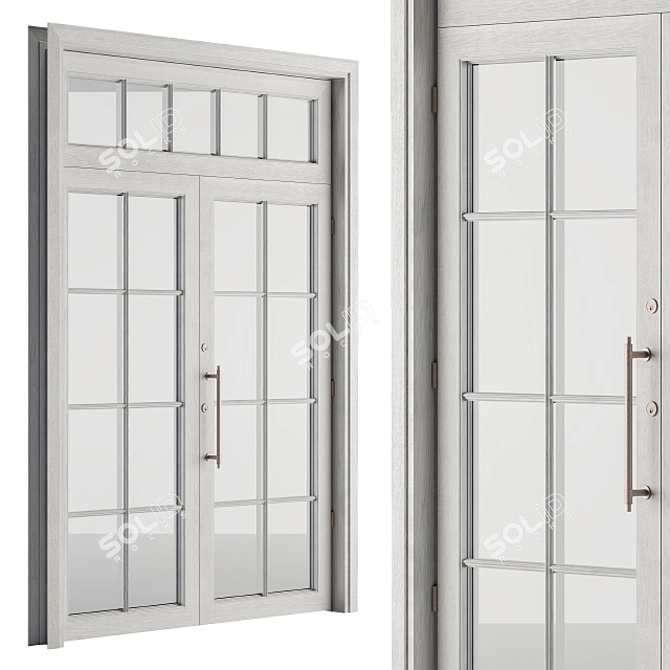 White Vintage Glass Door Set 3D model image 1