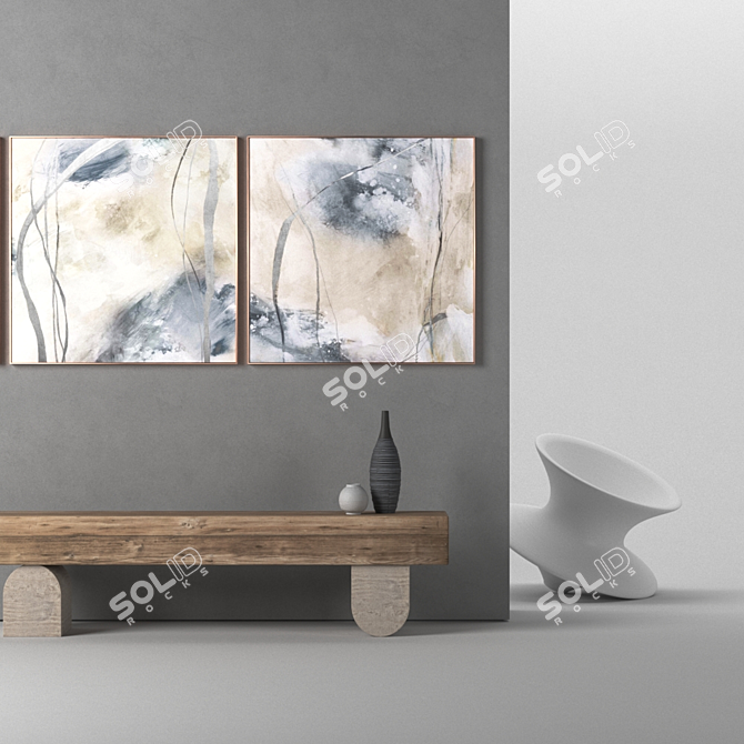 Elegant Collection: 3 Framed Paintings 3D model image 3