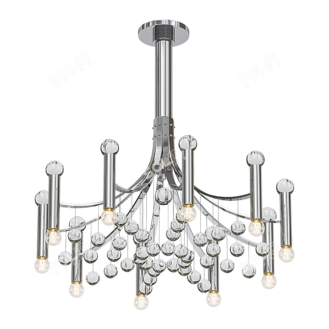 Italian Chrome Glass Chandelier 3D model image 1