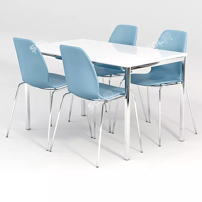 Modern Glass Table and Blue Chair Set 3D model image 1