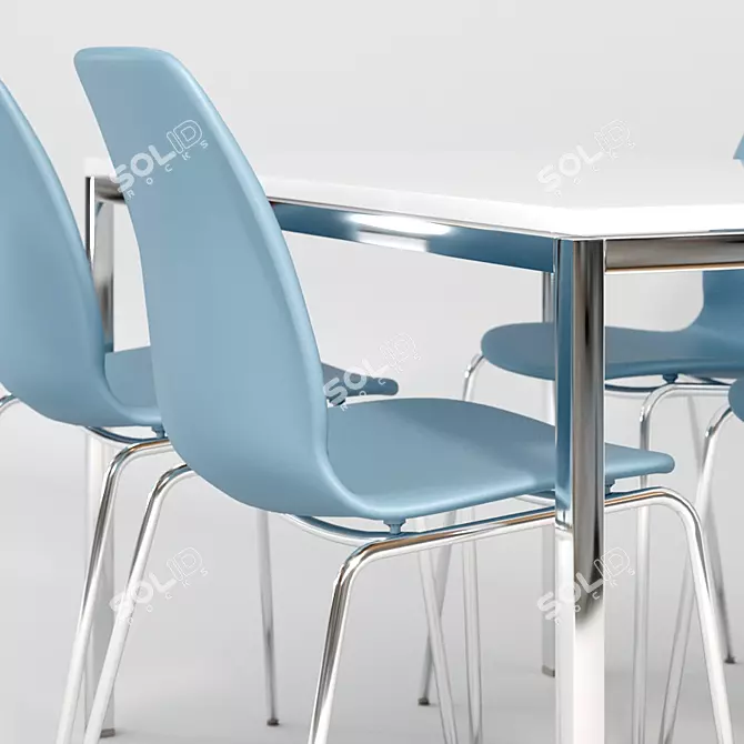 Modern Glass Table and Blue Chair Set 3D model image 2