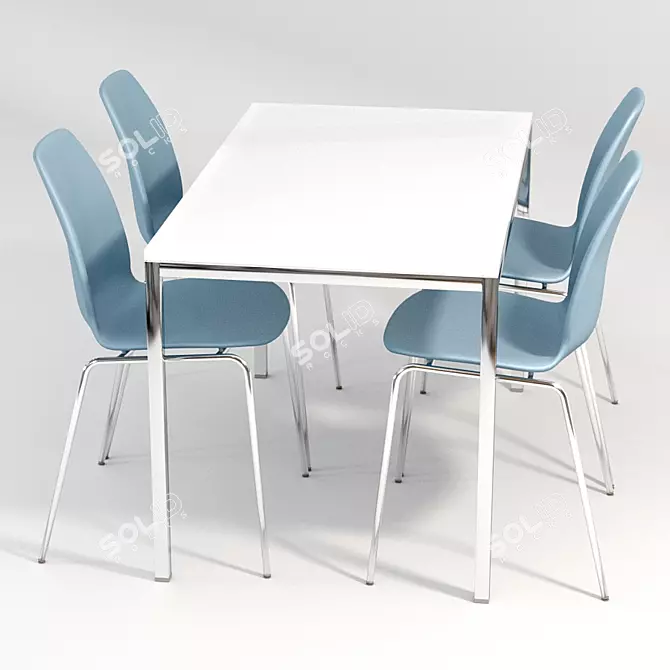 Modern Glass Table and Blue Chair Set 3D model image 3