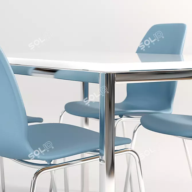 Modern Glass Table and Blue Chair Set 3D model image 4