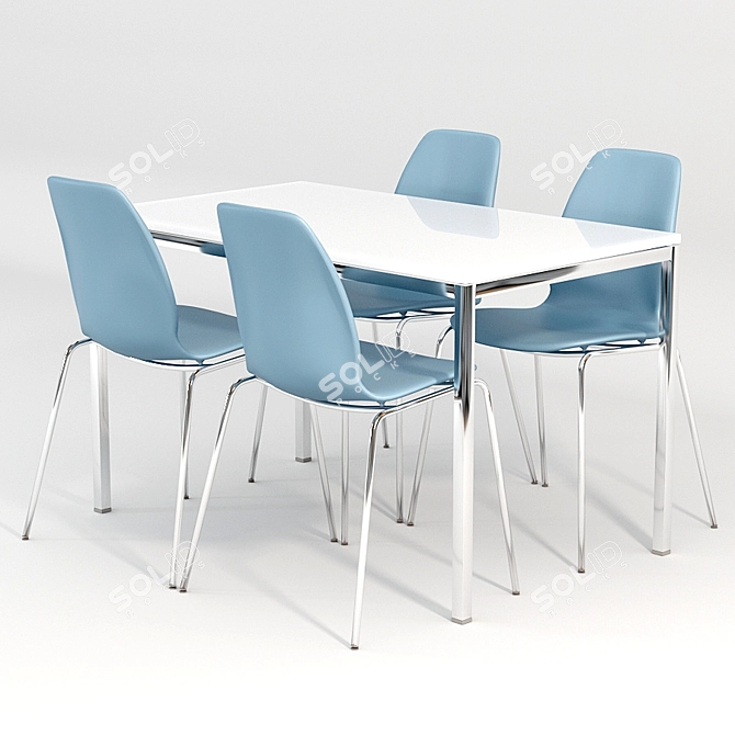 Modern Glass Table and Blue Chair Set 3D model image 6