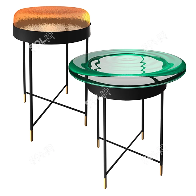 Sophisticated Bilboquet Pedestal Table: Blown Glass & Steel 3D model image 1