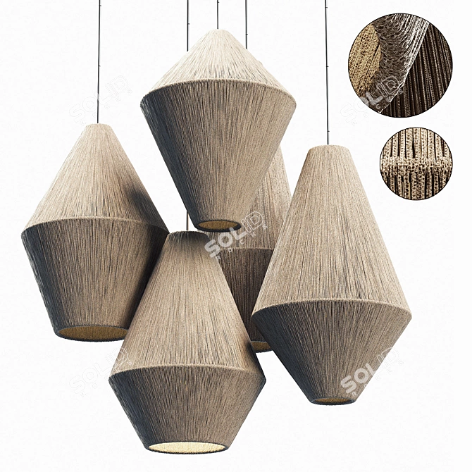 Rattan Cone Lamp: Wood & Wicker 3D model image 1