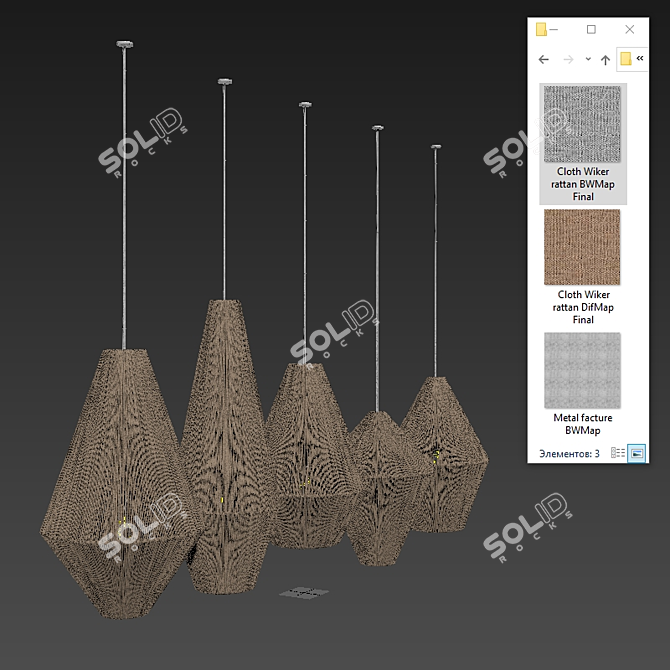 Rattan Cone Lamp: Wood & Wicker 3D model image 5