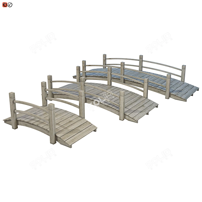 Wooden Garden Bridge Set 3D model image 1