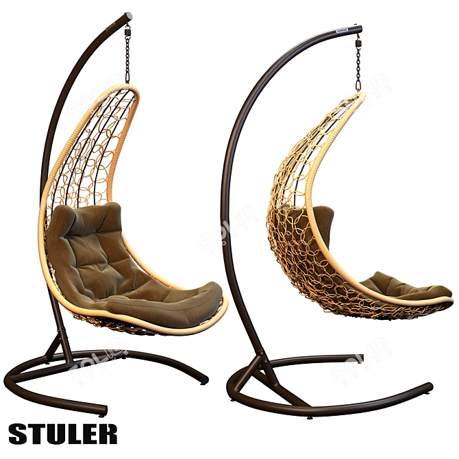 Eco-Rattan Petal Hanging Chair 3D model image 2