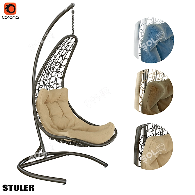 Eco-Rattan Petal Hanging Chair 3D model image 4
