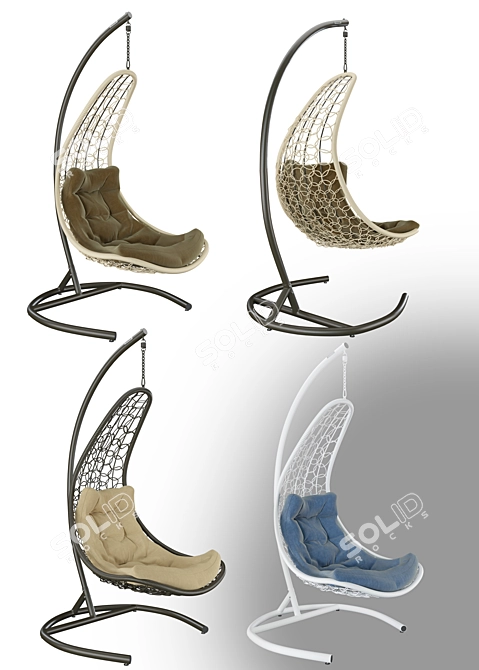 Eco-Rattan Petal Hanging Chair 3D model image 5