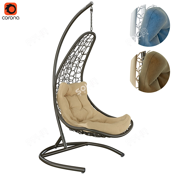 Eco-Rattan Petal Hanging Chair 3D model image 7
