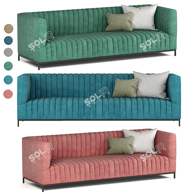 Luxurious Velvet Sofa - Vintage-Inspired Design 3D model image 1