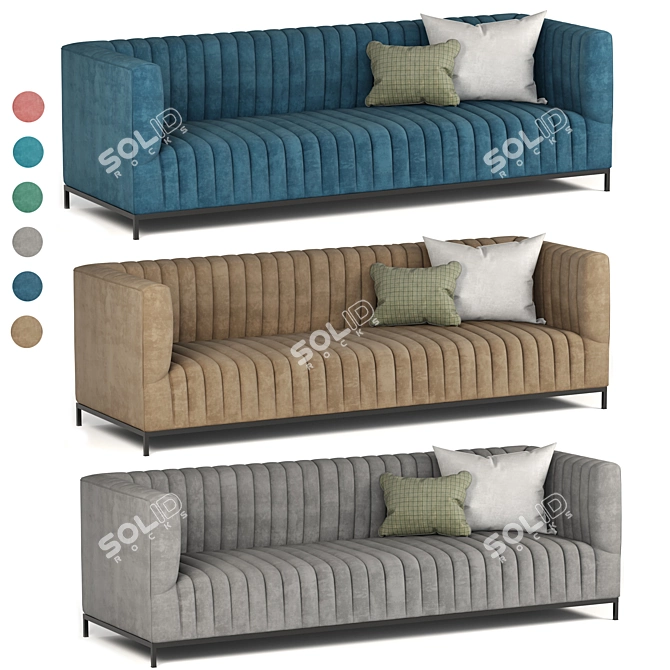 Luxurious Velvet Sofa - Vintage-Inspired Design 3D model image 2