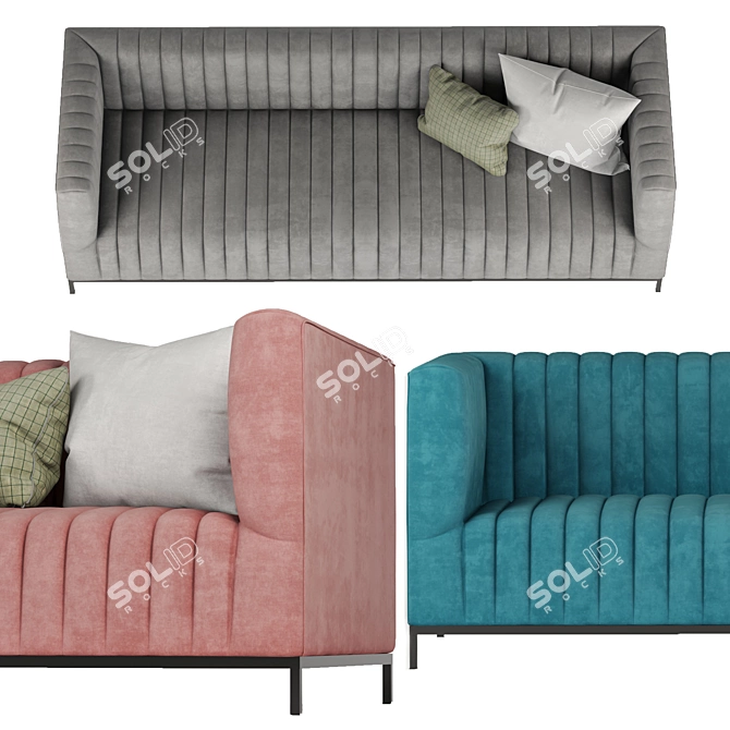 Luxurious Velvet Sofa - Vintage-Inspired Design 3D model image 3