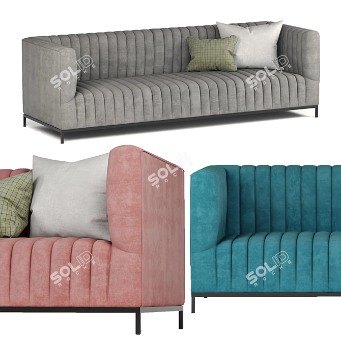 Luxurious Velvet Sofa - Vintage-Inspired Design 3D model image 7