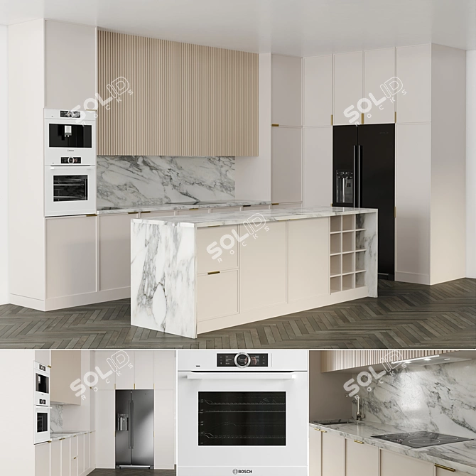 Modern Style Kitchen with Island & Appliances 3D model image 1