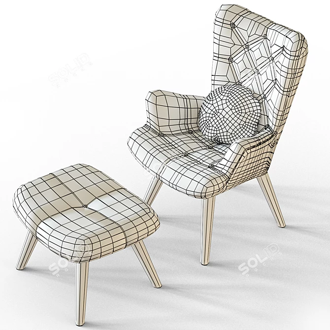 Cozy Boucle Accent Armchair & Ottoman 3D model image 6