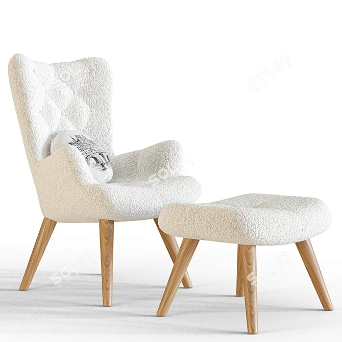 Cozy Boucle Accent Armchair & Ottoman 3D model image 7