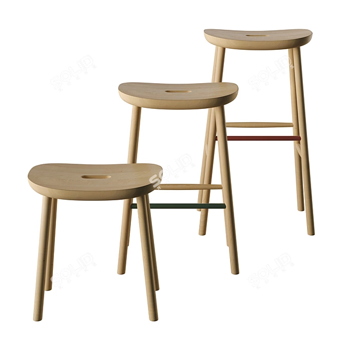 Modern Stool Trio: O1, O2, O3 3D model image 4