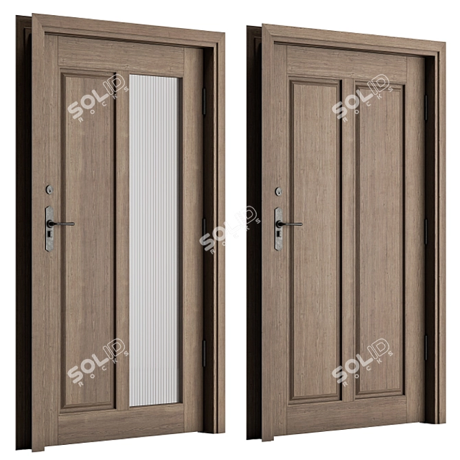 Rustic Charm: Wooden Front Door Set 3D model image 1